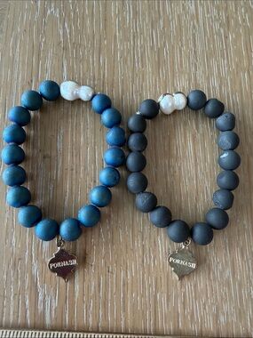FORNASH Druzy Beaded Bracelets Blue Black Pearl